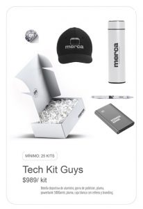 Kit regalo corporativo Tech Guyrs, con gorra, termo metálico, powerbank, pluma y stickers